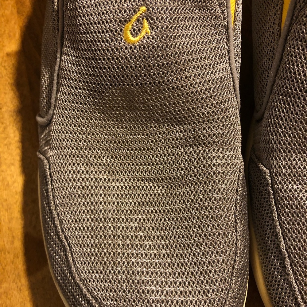 OLUKAI slip on shoes. Mens 9 UK 42. Mocha gray with yellow tabs. - Picture 8 of 8